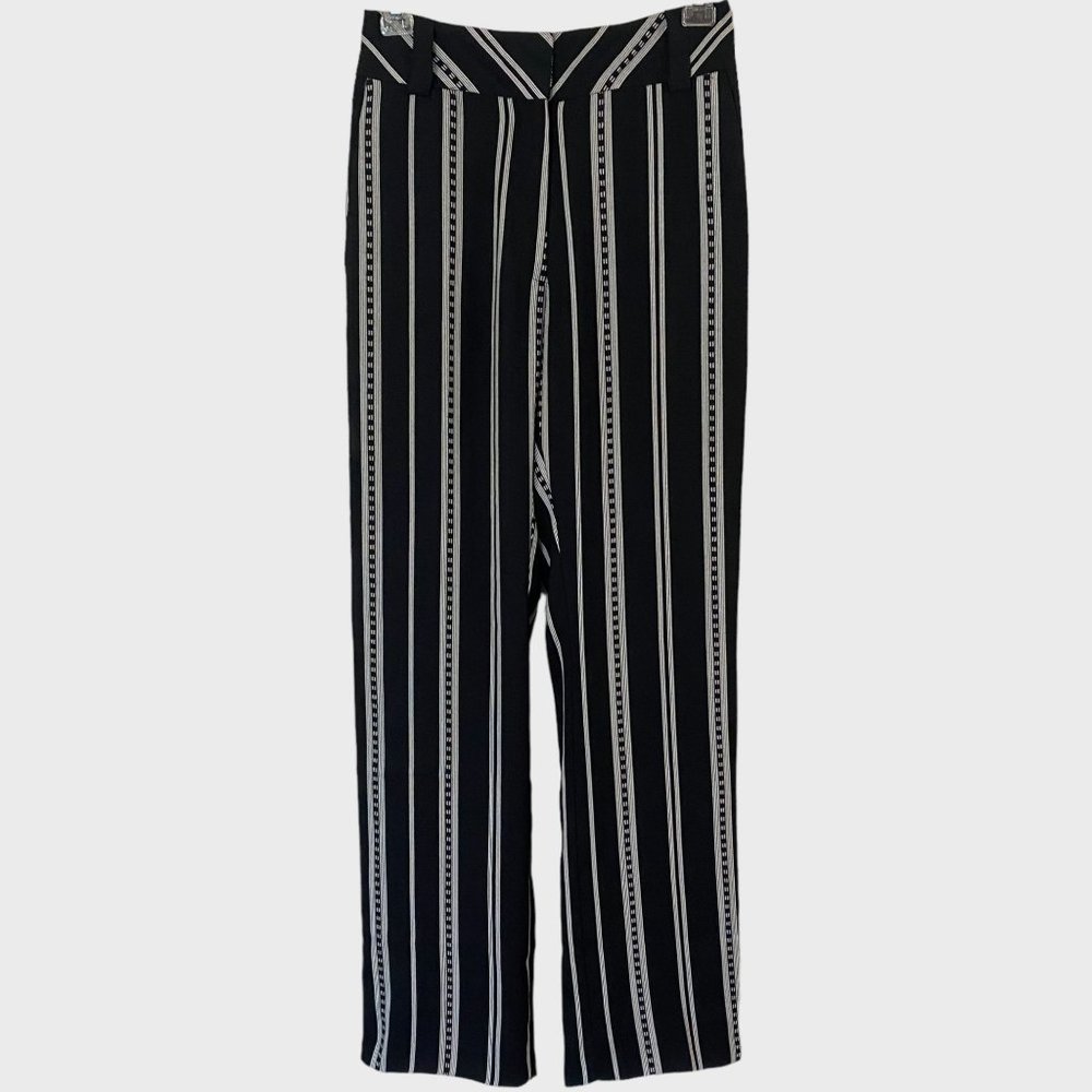 Topshop Wide-Leg Trouser Pants Women's Size 0 Black White Striped High-Waisted